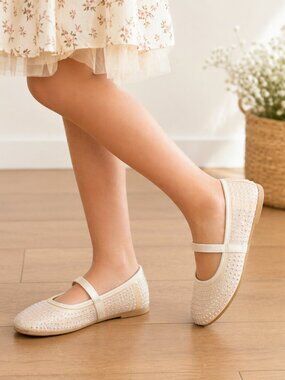 Art Class Faye Flats Girls Size 1 Beige Rhinestone Mary Jane Dress Shoes
